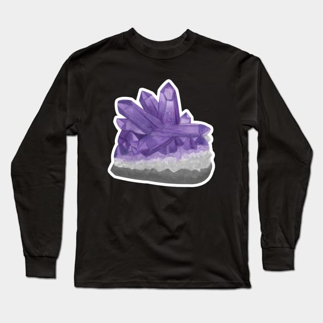 Purple Amethyst Birthstone Raw Crystal Long Sleeve T-Shirt by Penny Passiflora Studio